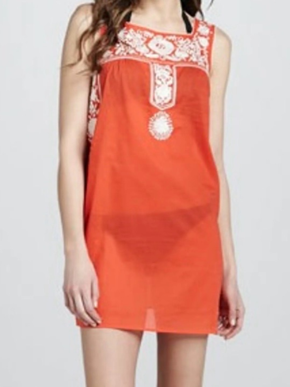 Tory Burch Coral Sleeveless Embroidered Swimsuit Coverup